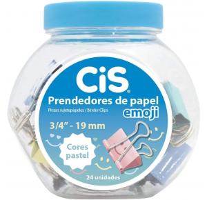 PRENDEDOR DE PAPEL 19MM EMOJI CORES CIS UND