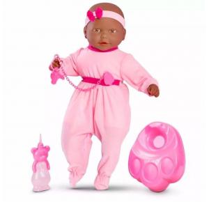 BONECA BEBE MANIA BANHO NEGRA C/ ACESSORIOS 4508 ROMA JENSEN 